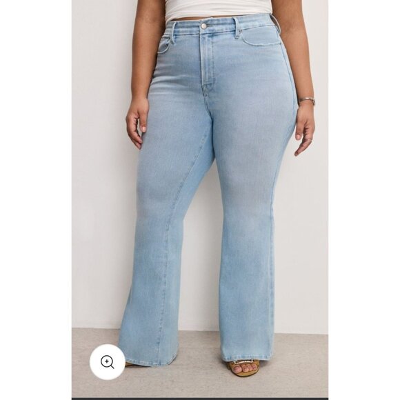 NWT Good American Flare Leg  Jeans sz 26 Light Wash Denim With Flat-Tummy Tech - Picture 3 of 14